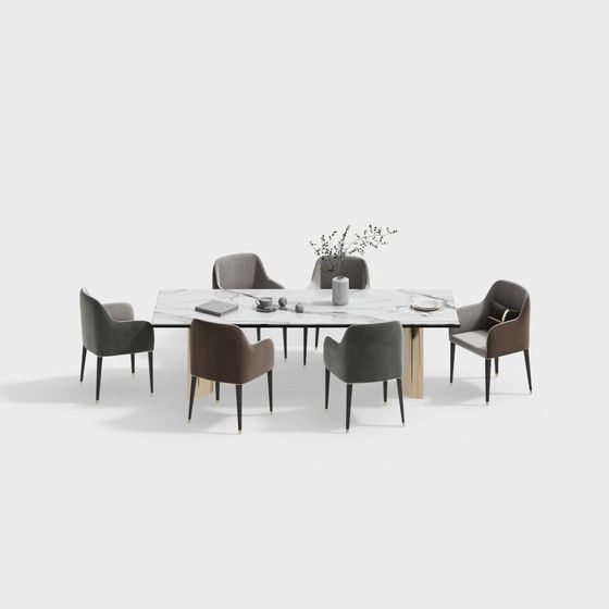 Urban Living Room Dining Table and Chairs Set 3D Model