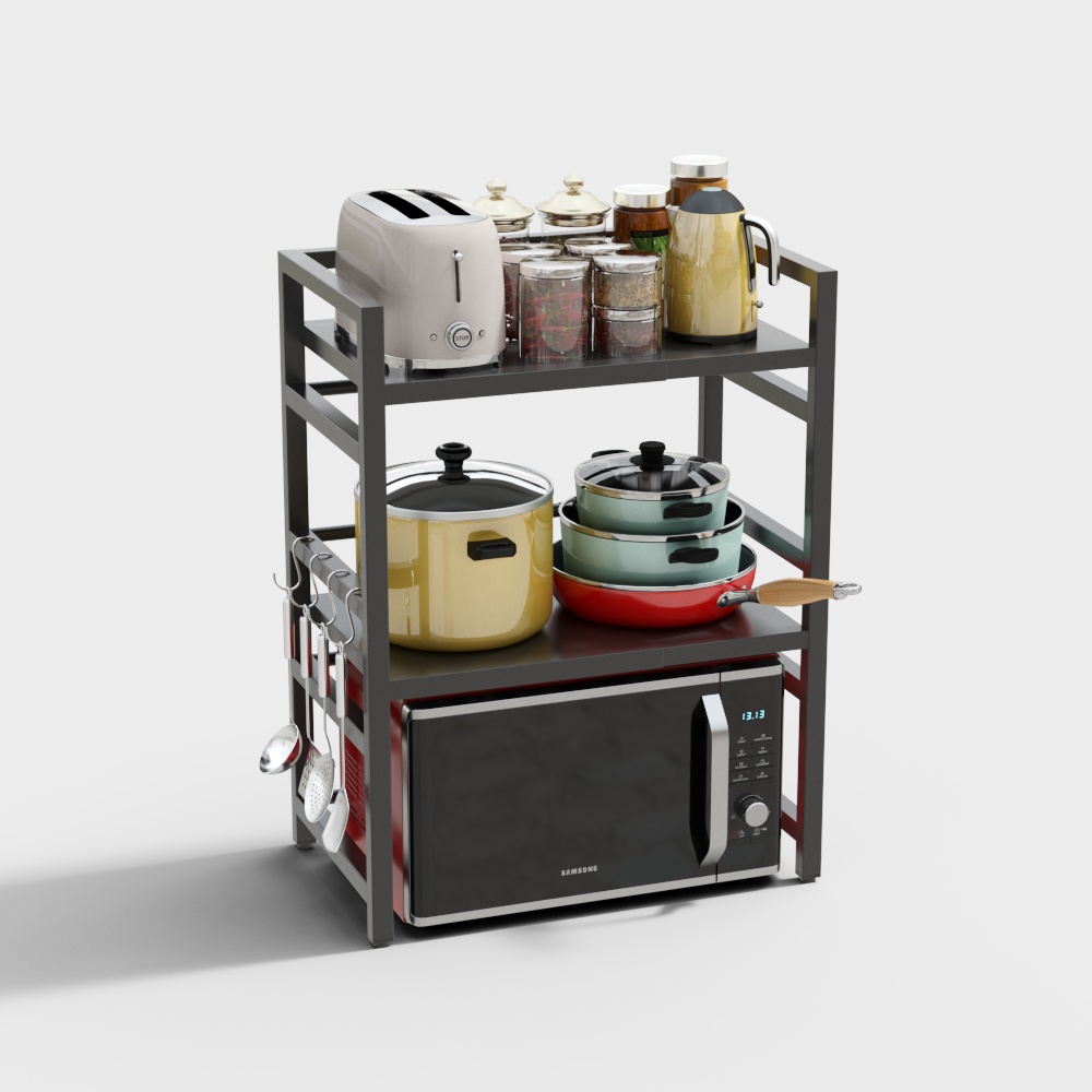 Modern Low-Polygon Kitchen Cart 3D Model – Detailed Cooking Station