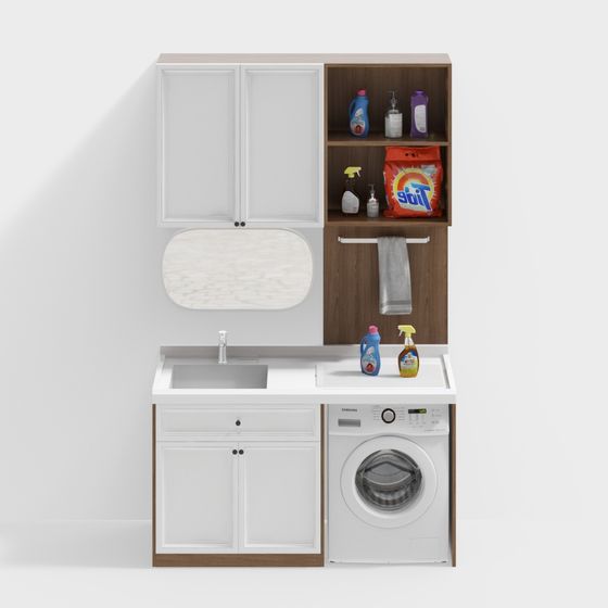 Stylish Low-Poly Laundry Cabinet 3D Model