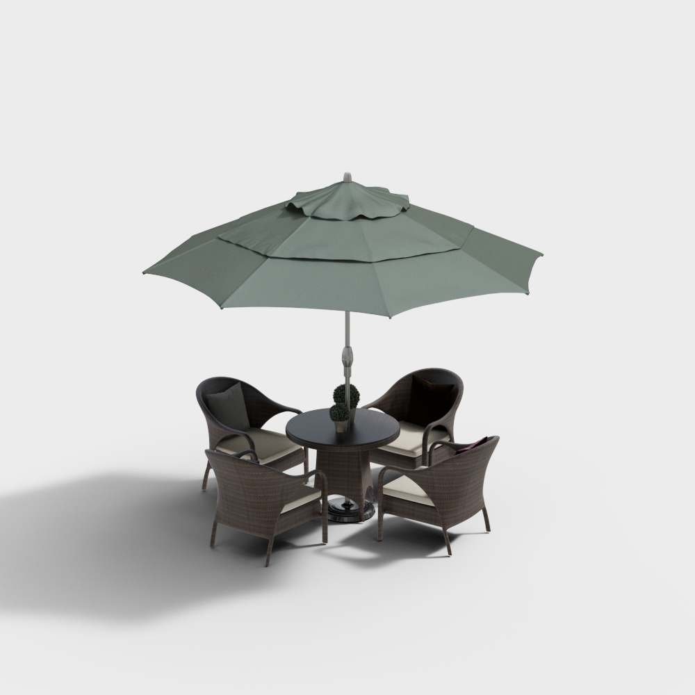 Modern Outdoor Leisure Area 3D Model – Minimalist Garden Set