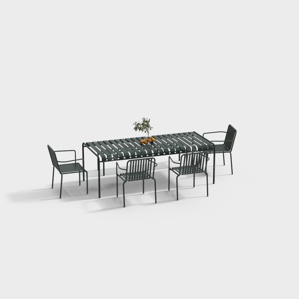 Stylish Outdoor Dining Table and Chairs 3D Model – Low Poly