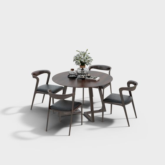 Round Table and Four Chairs 3D Model