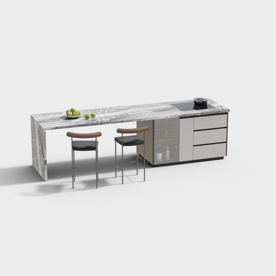 Elegant Kitchen Island 3D model for Contemporary Spaces