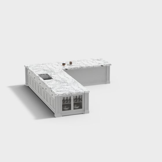 Modern Kitchen Island Countertop 3D Model in Gray