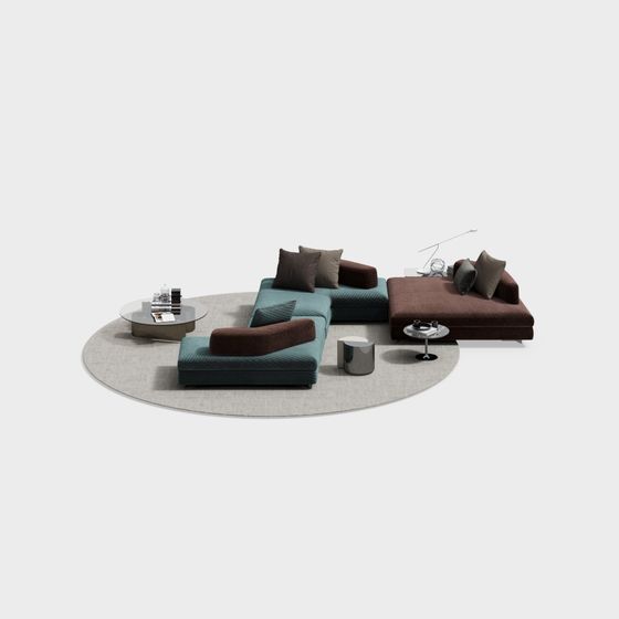 Urban Comfort Low-Poly Sofa Set 3D model