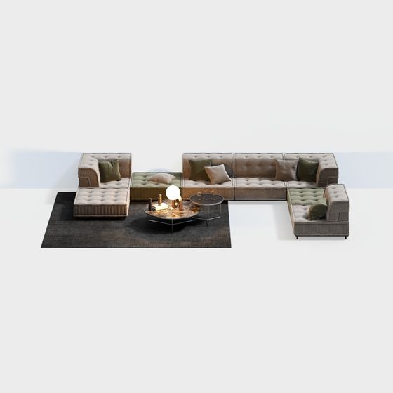 Stylish Low-Poly Sofa Set 3D model