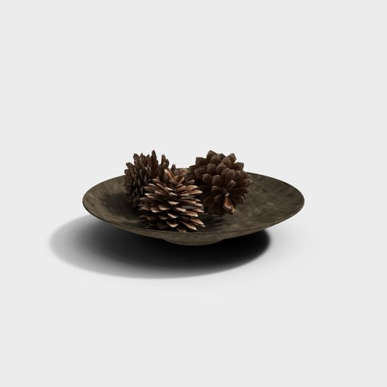 Realistic Wooden Plate and Pinecone 3D Model