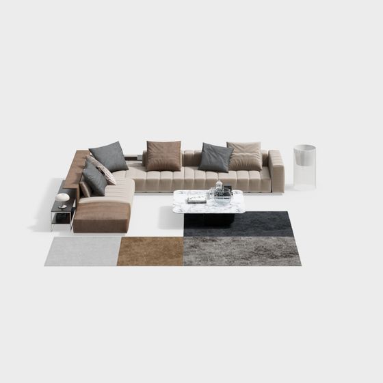 Stylish Low-Polygon Sofa Set 3D model