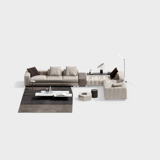 Urban Comfort Low-Poly Sofa Group 3D model for Modern Interiors