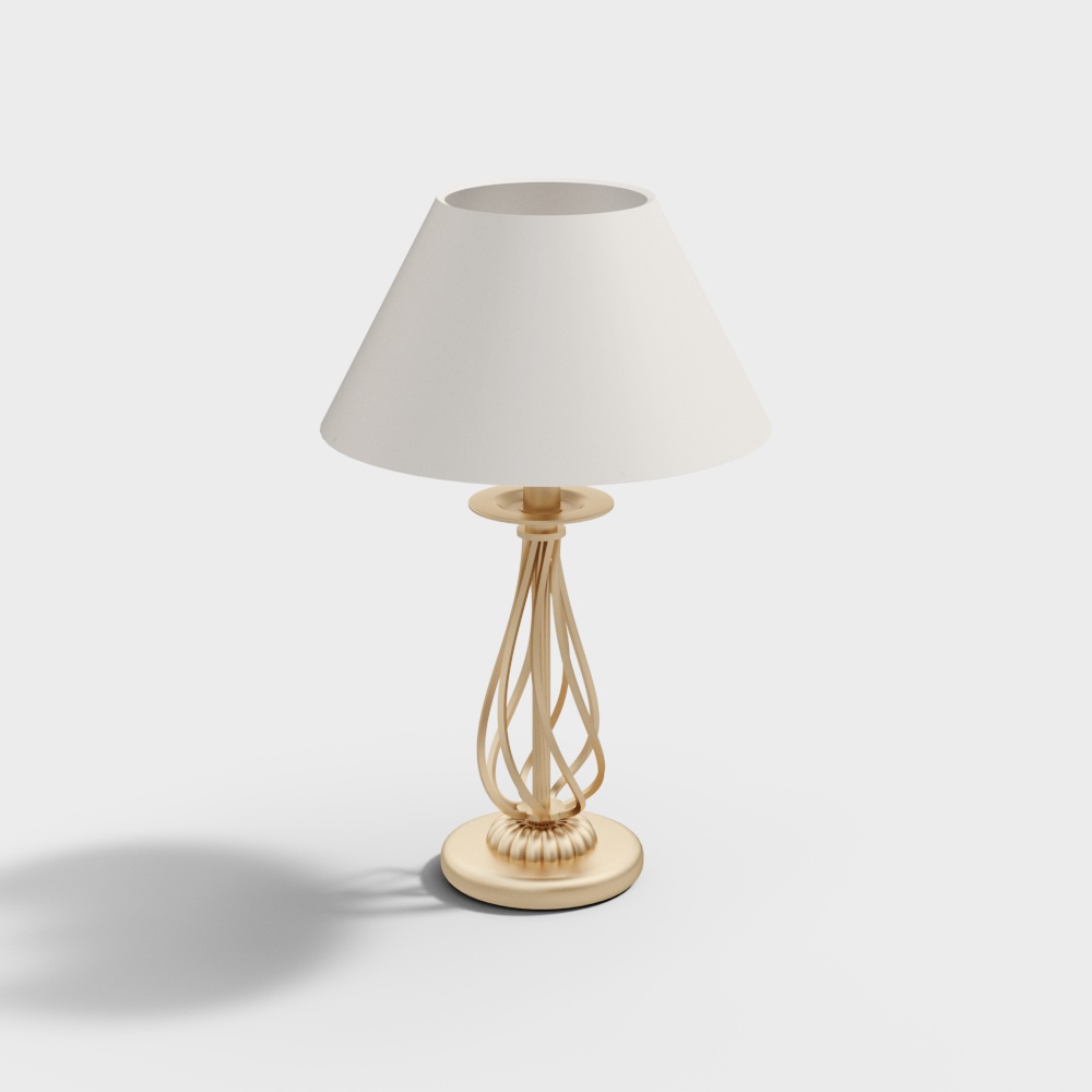 Elegant Table Lamp 3D Model – Golden Base with White Shade