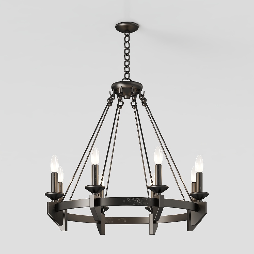 Vintage Chandelier 3D Model – Black Metal with Textures
