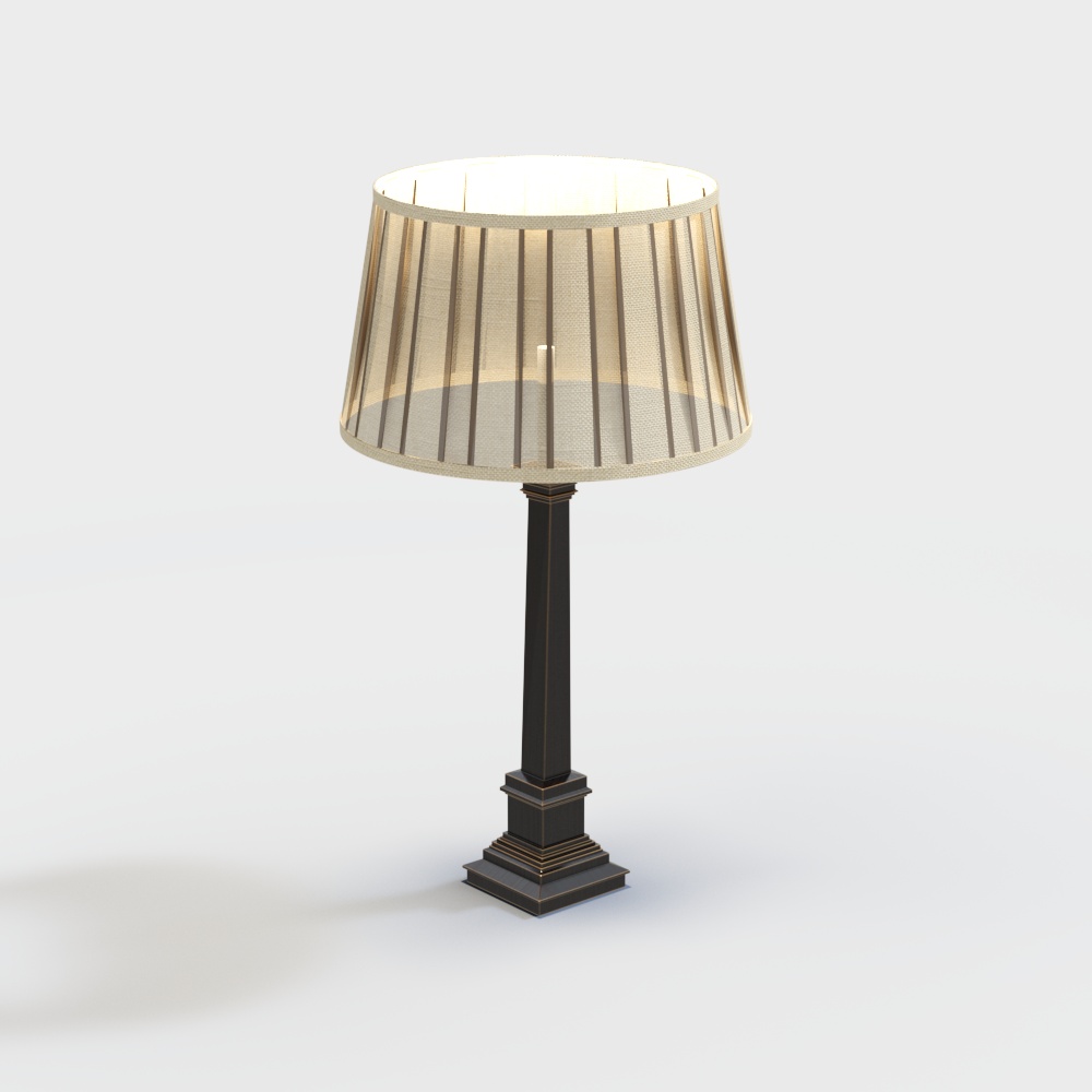 Elegant Lamp 3D Model – Black Metal & Fabric Shade