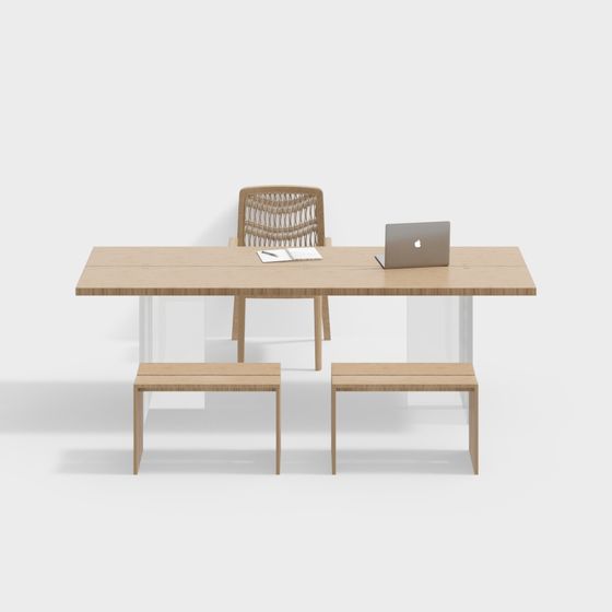 Wooden Office Desk Set 3D model for Creative Workspaces