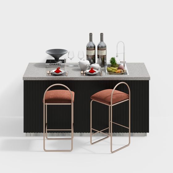Contemporary 3D Kitchen Island Model