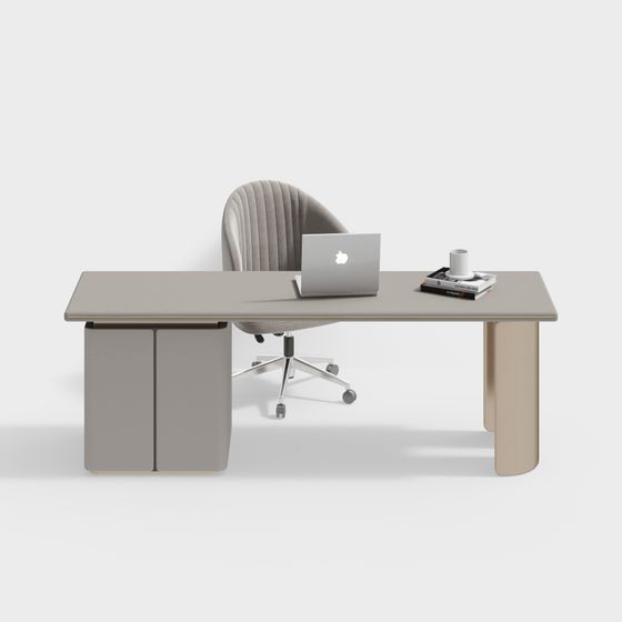 Study Room Bookshelf and Chair Set 3D Model in Gray