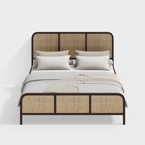 Elegant Rattan Bed 3D model for Modern Interiors