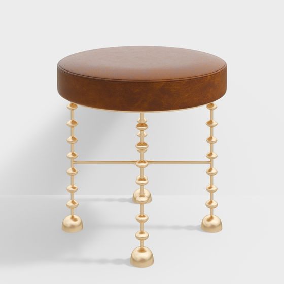 Elegant Low-Polygon Round Stool 3D model