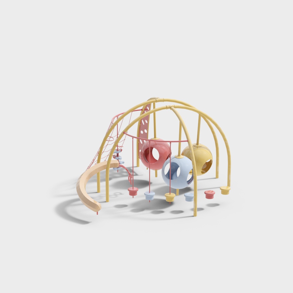 Khu vui chơi trẻ em tích hợp ba màu đỏ, vàng và xanh