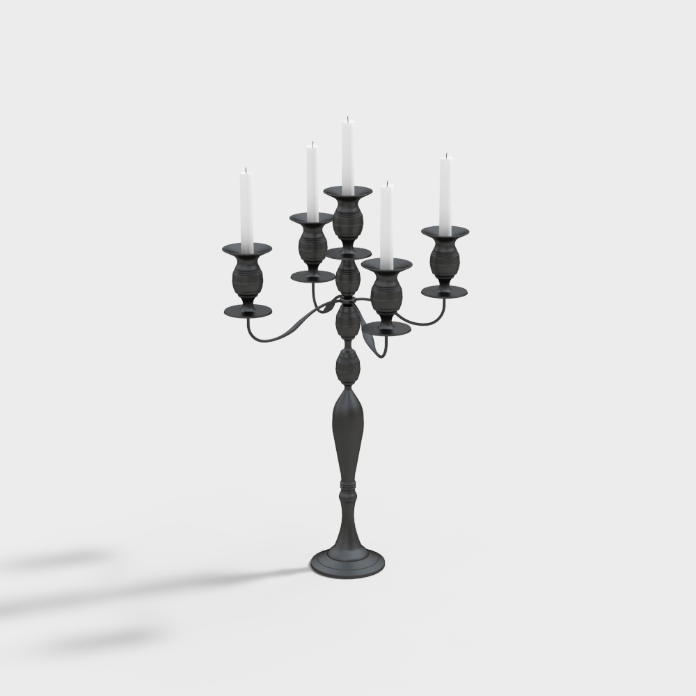 Vintage Candle Holder 3D Model – Black Metal Classic