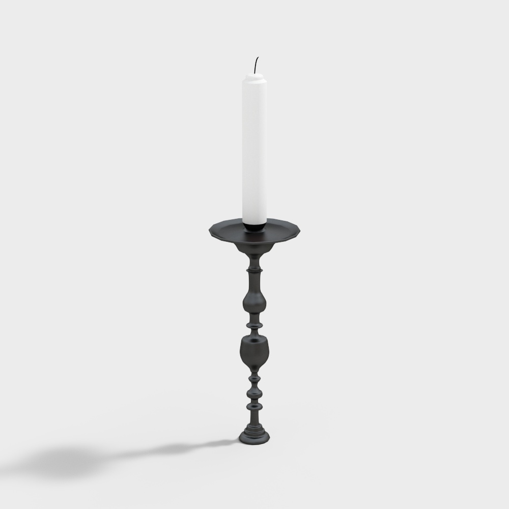 Elegant Vintage Candle Holder 3D Model – Black Metal Design
