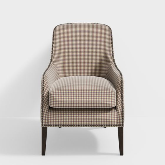 Chic Checkered Fabric Armchair 3D Model