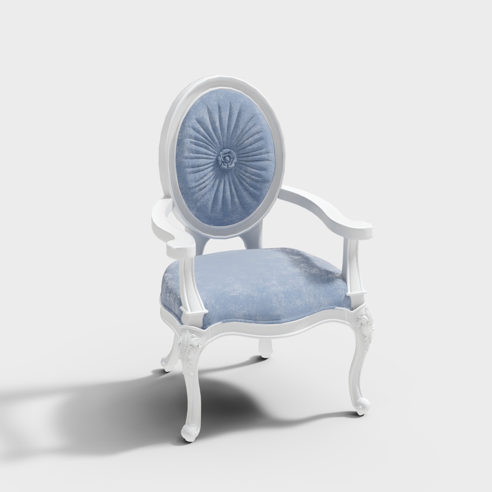 Elegant Classic Armchair 3D Model – Blue Velvet Seat