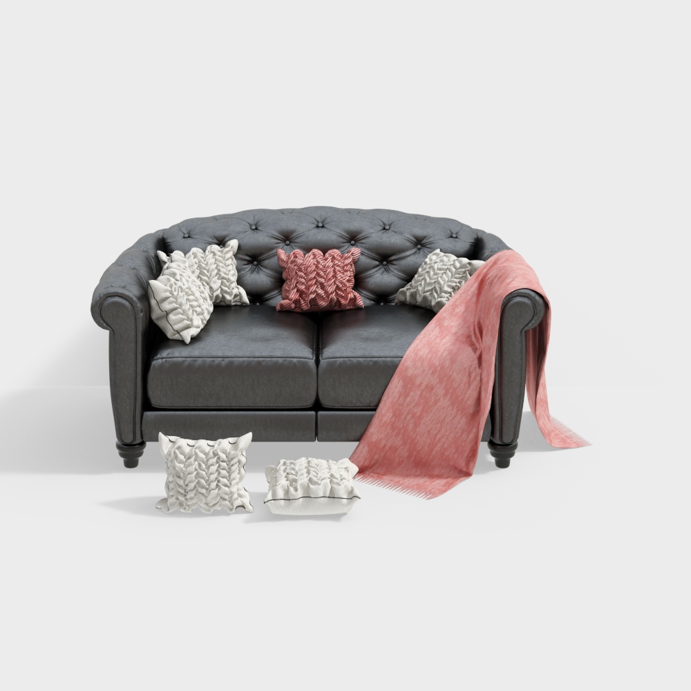 Elegant Low-Poly Sofa 3D Model – Quilted Faux Leather