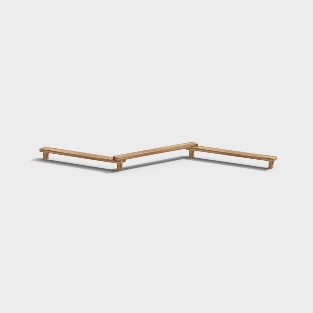 L-Shaped Wooden Stool 3D model