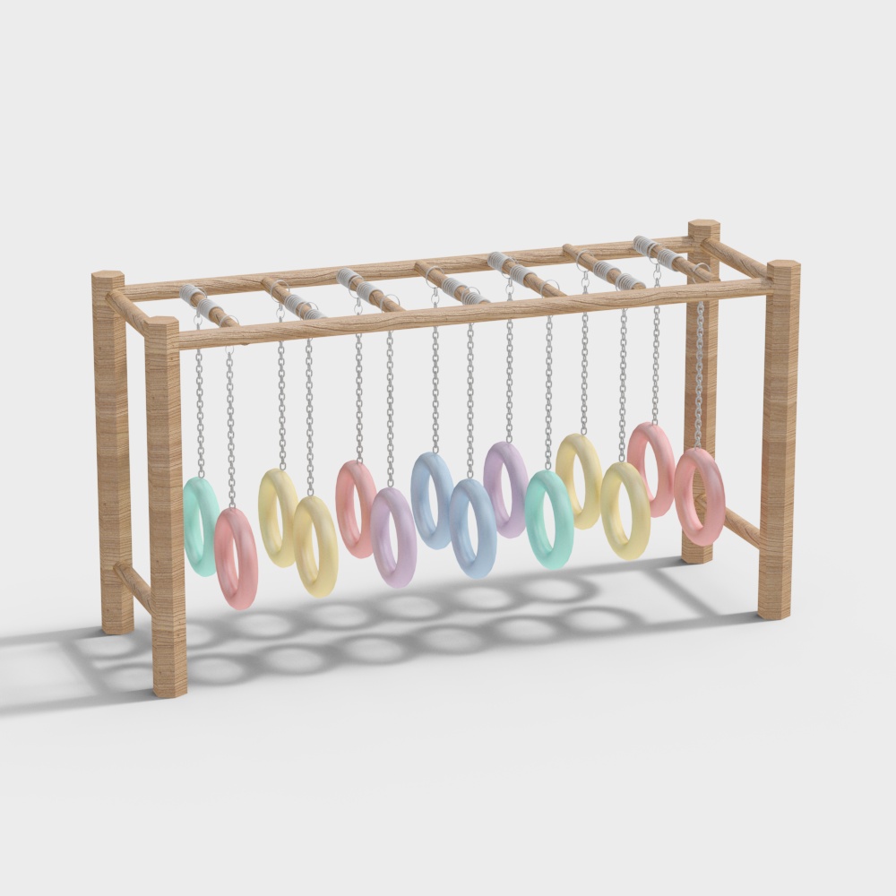 Wooden frame childrens tire swing bridge