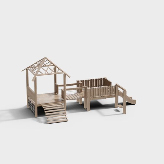Charming Wooden Playground 3D model for Kids