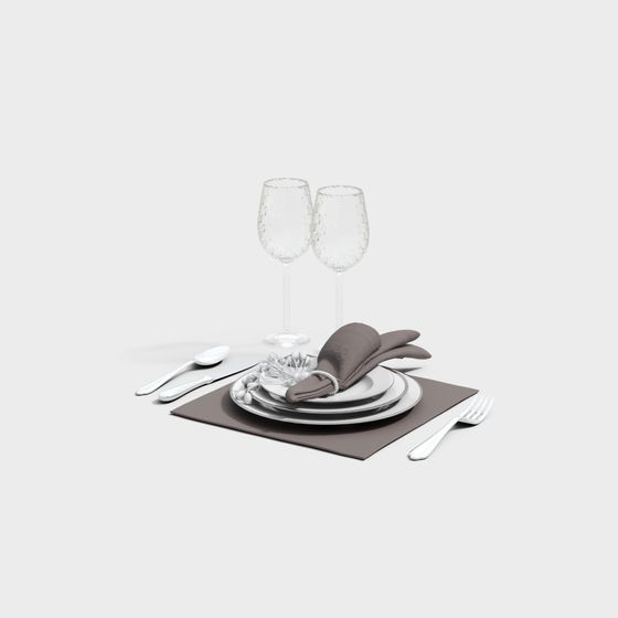 Elegant Low-Polygon Dining Table Arrangement 3D model