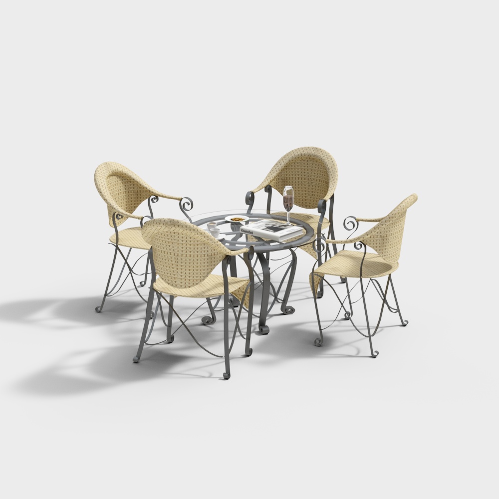 フランス風ラタンレジャーテーブルチェアセット