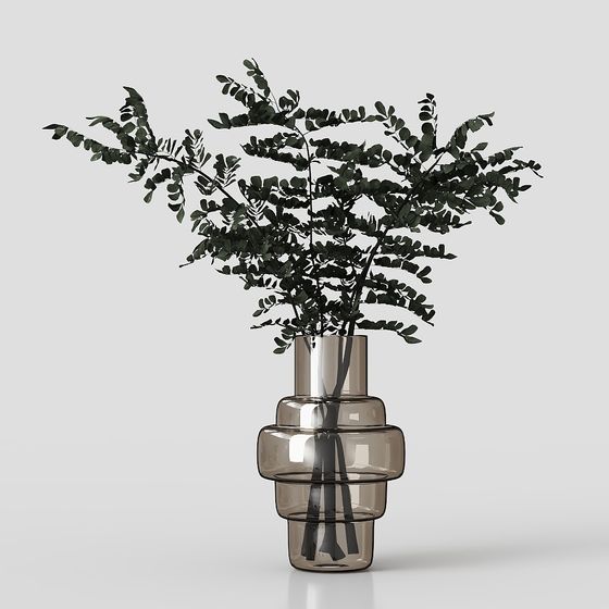 Stylish Glass Vase with Greenery 3D model