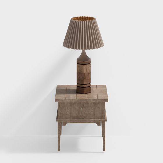 Wooden Side Table and Lamp 3D model