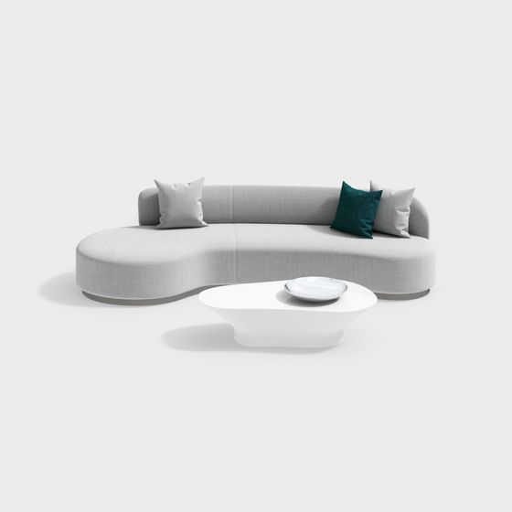 Sleek Curved Sofa Set 3D Model in Gray