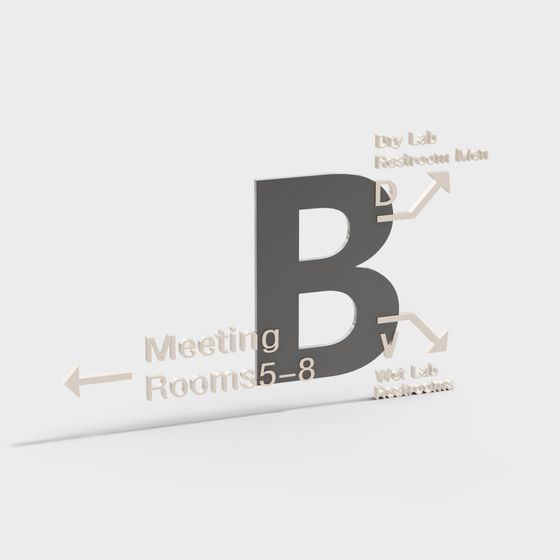 B Building Sign 3D model in Low Poly Style
