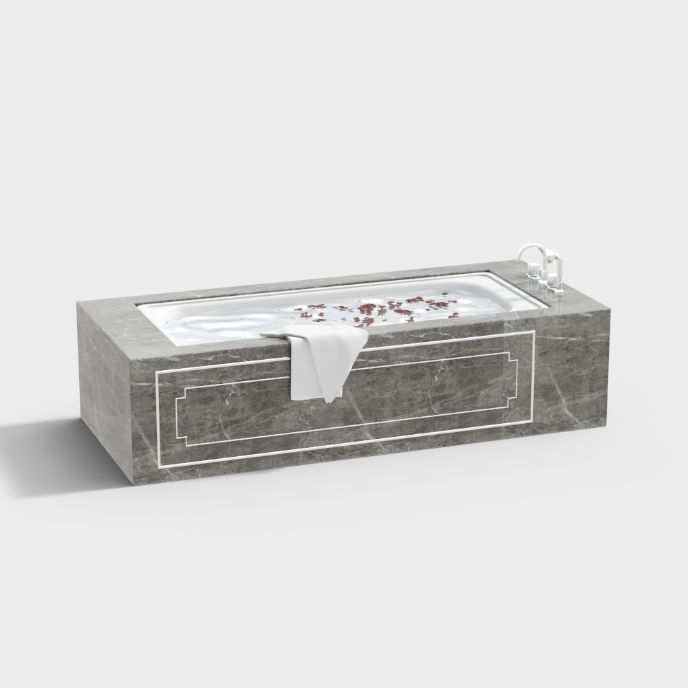 Elegant Gray Marble Bathtub 3D Model – Modern Low-Poly Design