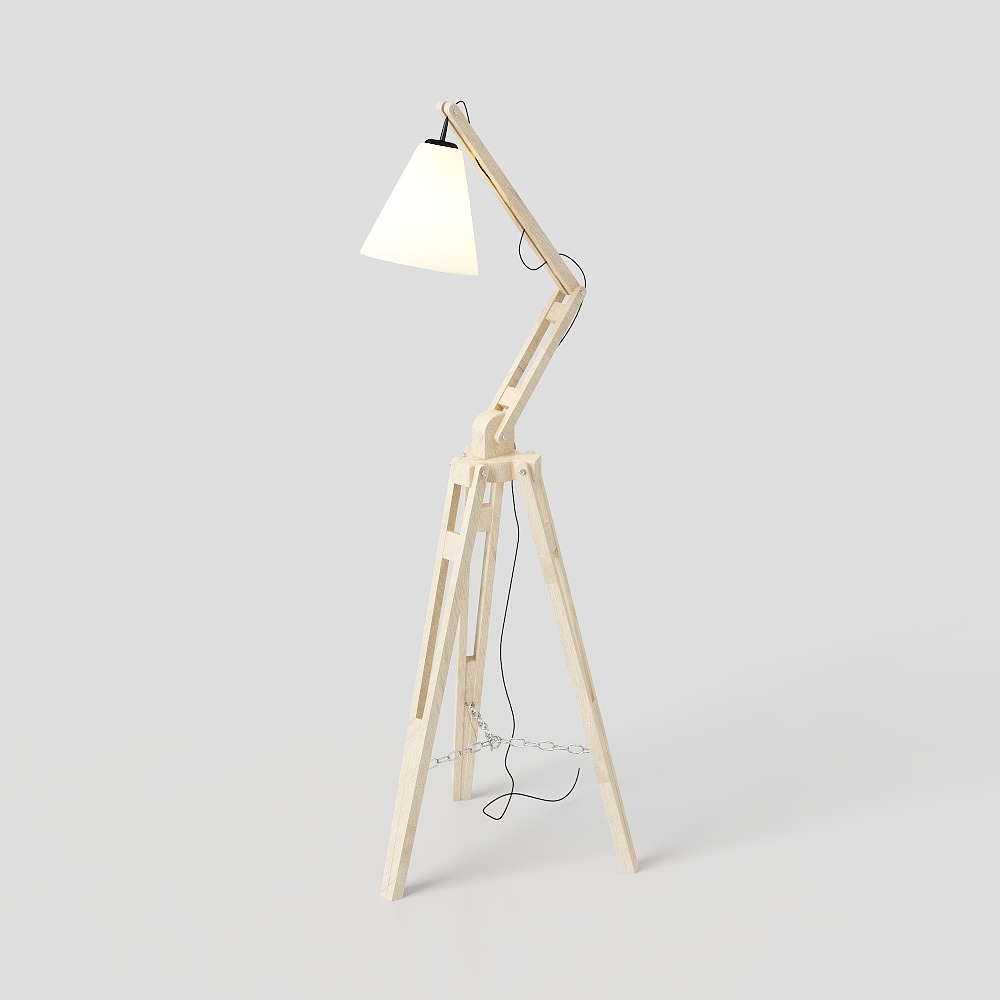 Elegant Wooden Floor Lamp 3D Model – Low-Poly Interior Lighting