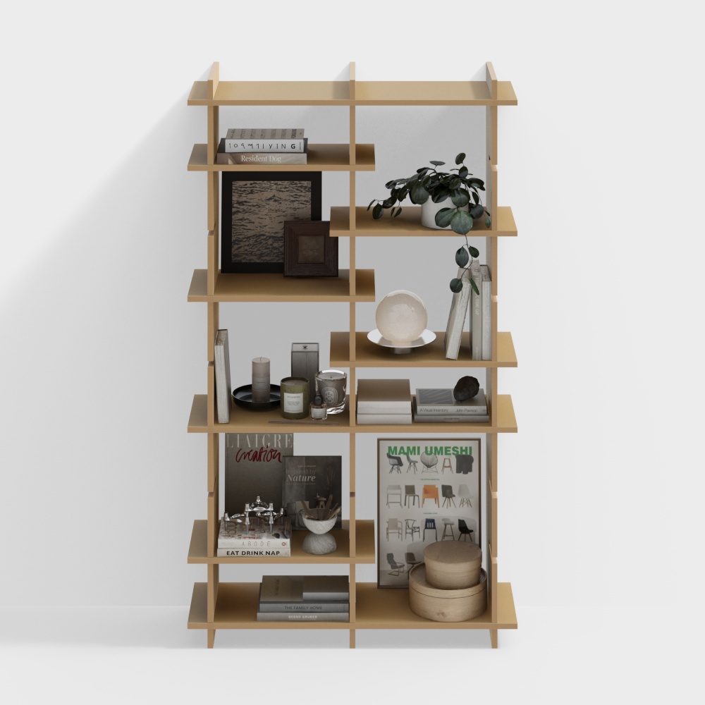 Urban Elegance Bookshelf 3D Model – Minimalist Wood Shelves