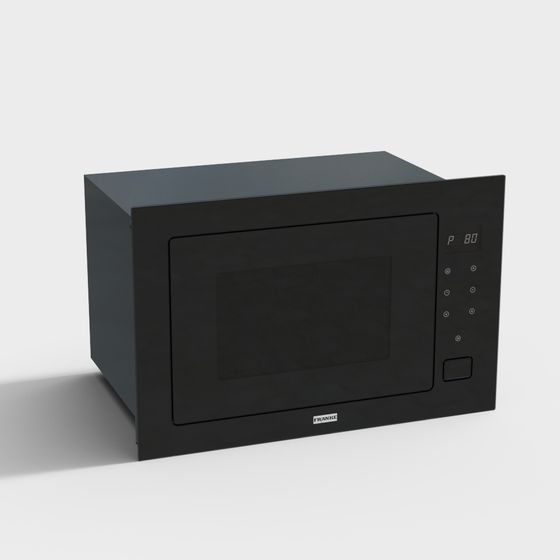 Modern Built-in Microwave Oven 3D Model in Black
