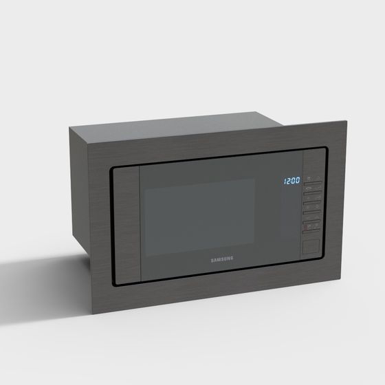 Modern Built-in Microwave Oven 3D Model in Gray
