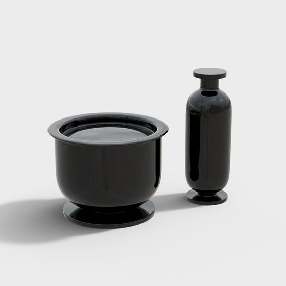 Obsidian Vase with Potted Plant 3D model