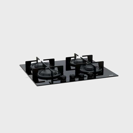 European-Style Black Four-Eye Gas Stove 3D Model