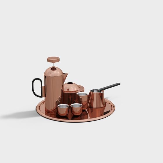 Elegant Copper Tea Set 3D Model Design