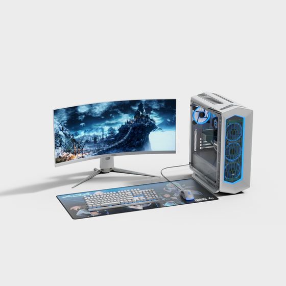 Modern Desktop Computer 3D Model in Blue