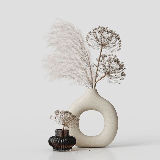 Minimalist Vase with Dried Flowers 3D model