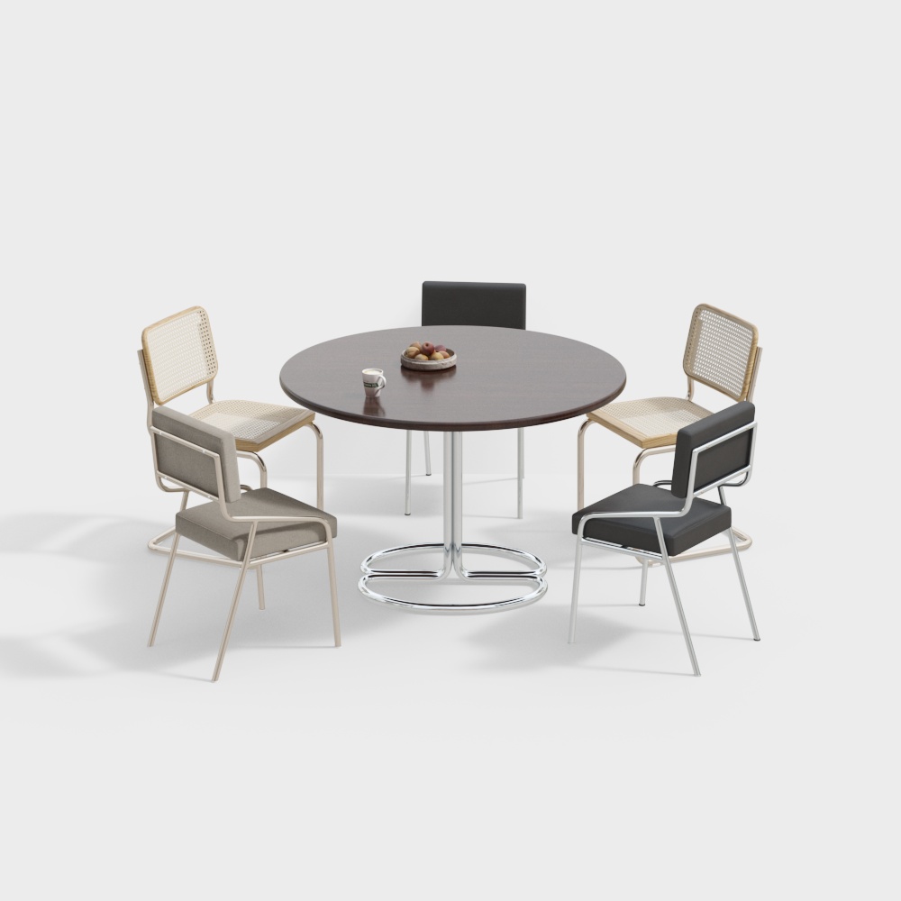 Modern Round Table and Four Chair Set – Low-Poly Furniture