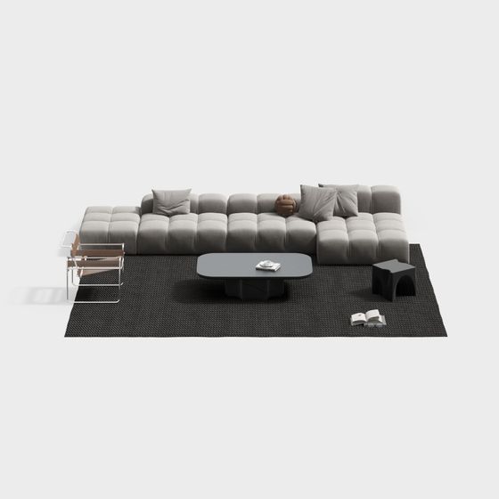 Stylish Low-Polygon Sofa 3D model for Modern Interiors