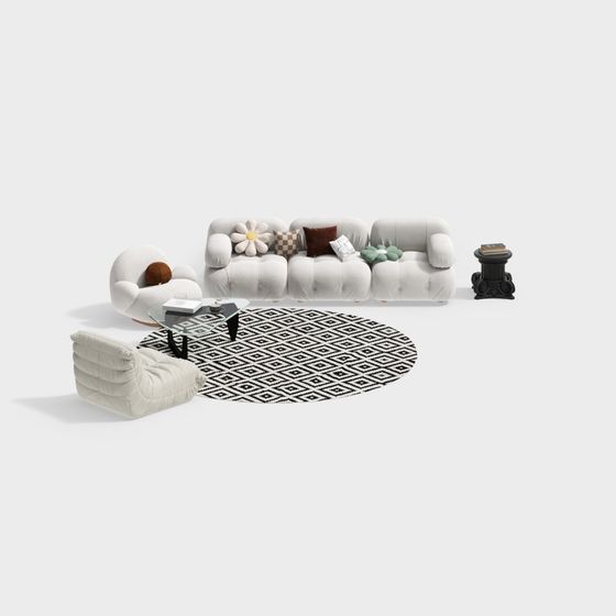 Low Poly Sofa Set 3D model for Modern Interiors