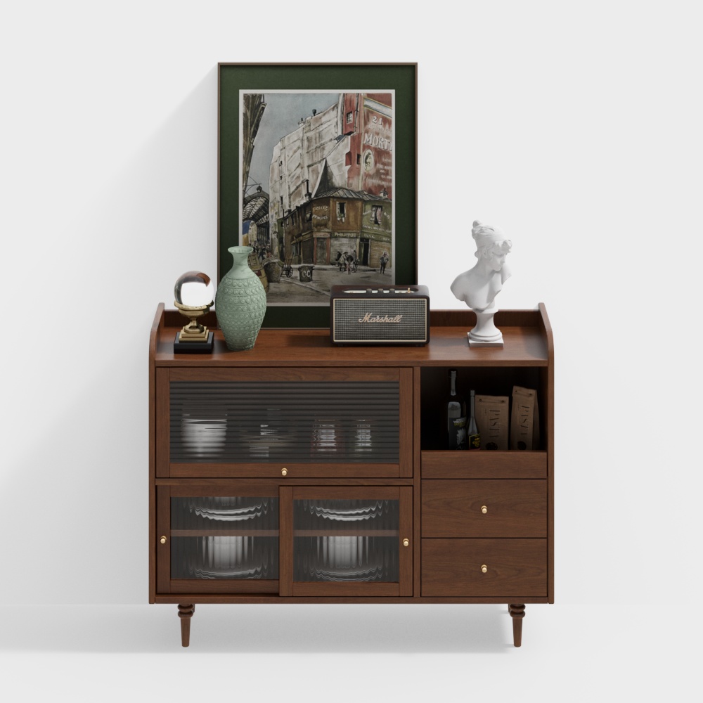 Vintage Storage Cabinet 3D Model – Mid-Century Wood Design